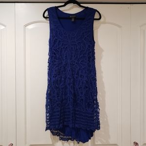Blue crochet sleeveless knee length dress
